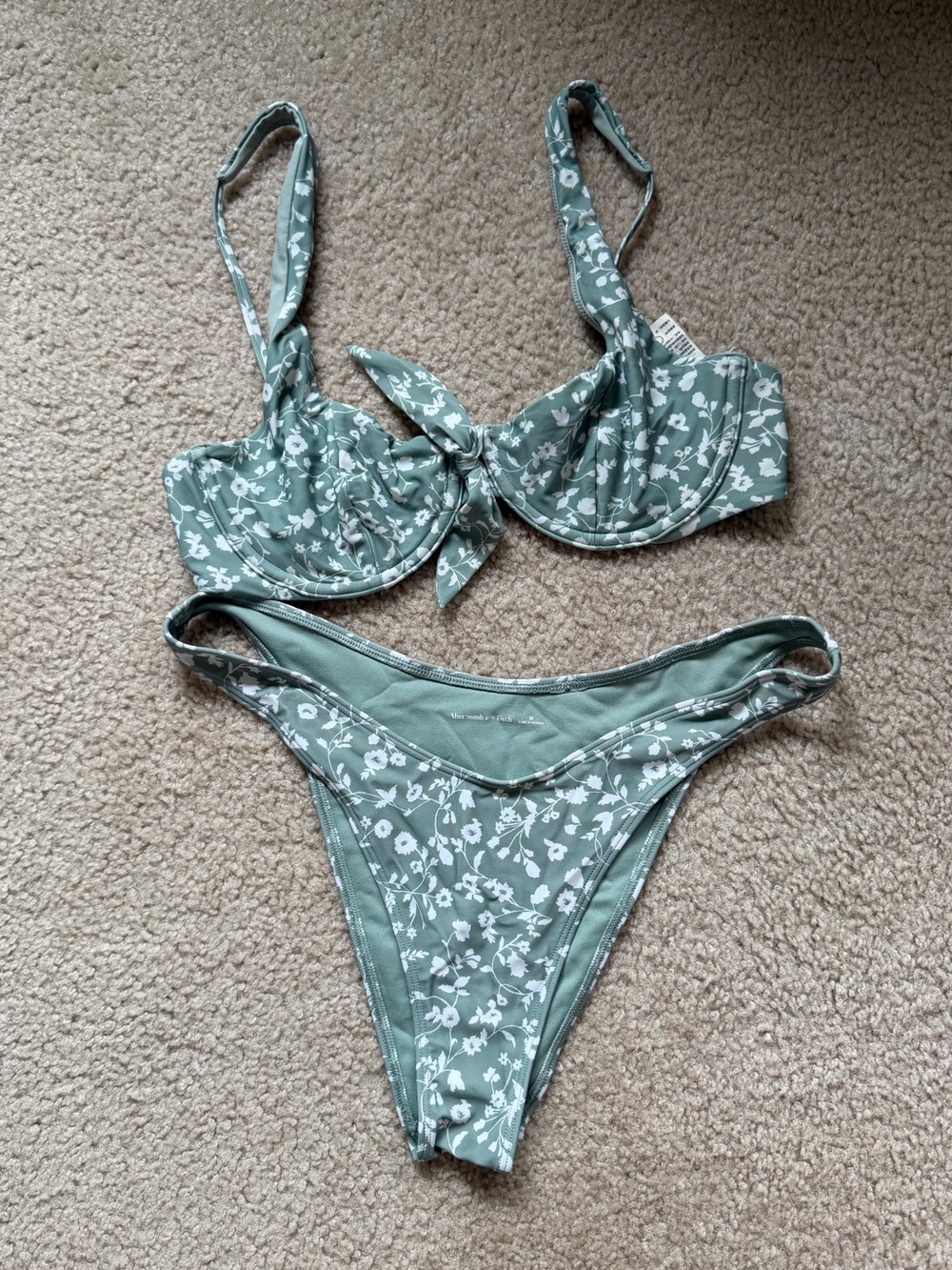 Abercrombie & Fitch Sage Green Floral Tie-Front Bikini